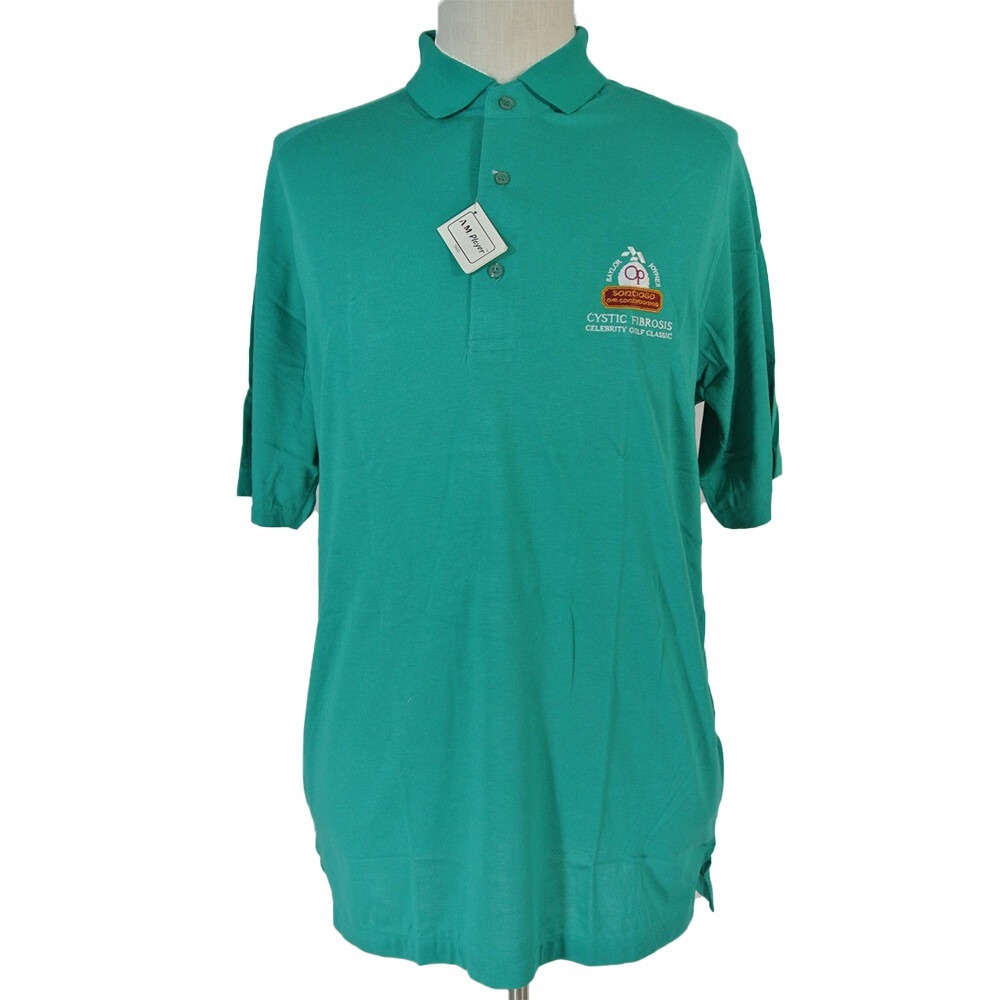 AM Player Polo Shirt Mens L Green Cystic Fibrosis Golf Tournament Logo Sport 560